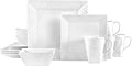Mikasa Square Delray 16-Piece Bone China Dinnerware Set, Service for 4, White