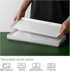 DOWAN 14.5" Rectangular Plates Set of 4 - Long Serving Trays for Sushi, Pasta, Chips, Appetizer, Cake - White Ceramic Rectangle Platter for Party, Restaurant, Banquet - Dishwasher & Oven Safe