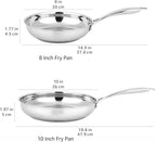 Amazon Basics 2-Piece Stainless Steel Induction Frying Pan Set, Oven Safe, Riveted Handle, Heat Distributes Evenly, 8-inch & 10-inch, Silver