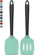 Coukre 2 Pack Silicone Spatula Set, High Heat Resistant, BPA Free Kitchen Spatula, Solid & Slotted Turner for Non-Stick Pans, Sautéing, and Flipping (2, AquaGreen)