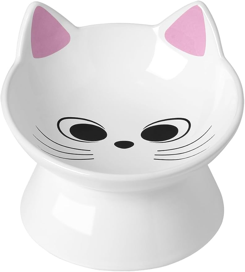ABRUTY Cat Food Bowl, 5 OZ Ceramic Elevated Kitten Water Bowl, 15° Tilted Raised Pet Feeder, Anti Vomiting and Whisker Friendly Dishes for Fat Faced, Cat, Kitten, Small Dog