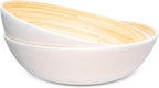 LEXA 12" Handmade Bamboo Salad Bowl – 130 oz Large Wooden Fruit Bowl for Kitchen Counter, White, Pack of 2