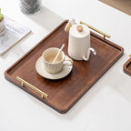 XZHXFX Bamboo Serving Tray with Gold Handles, Food Tray for Breakfast,Coffee Table,Dinner & Bar, Decorative Tray for Kitchen, Bedroom (Large)