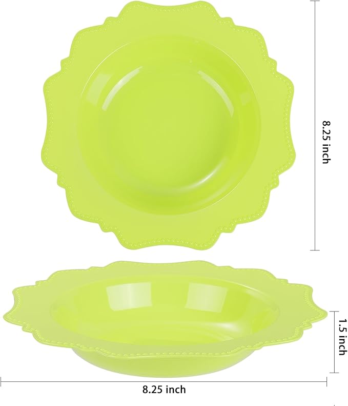 COLOSUS 60 Pack Lime Green White Plastic Bowls, 12 oz Disposable Soup Bowls, Premium Plastic Dinner Bowls,Heavy-duty Dessert Salad Bowl for Party, Wedding, Dinner
