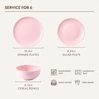 KINGSTONE 18-Piece Bone China Dinnerware Set for 6, Lightweight Porcelain Round Plates and Bowls Set, Durable Scratch Resistant Ceramic Dinner Set, Microwave & Dishwasher Safe, Sakura Pink