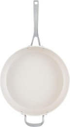KitchenAid Hard Anodized Ceramic Induction Nonstick Cookware Saute Pan/Jumbo Cooker with Lid and Helper Handle, Dishwasher Safe, 5 Quart Sauteuse with Stainless Steel Handles - Porcelain White