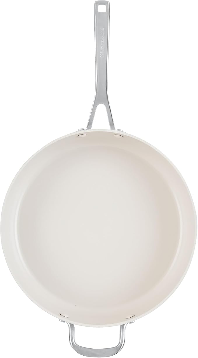 KitchenAid Hard Anodized Ceramic Induction Nonstick Cookware Saute Pan/Jumbo Cooker with Lid and Helper Handle, Dishwasher Safe, 5 Quart Non Stick Sauteuse with Stainless Steel Handles - Agave Blue