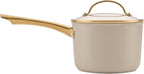 Farberware Forged Induction Ceramic Nonstick Pots and Pans Set with Cooking Tools, Dishwasher Safe, Gold Color Stainless Steel Handles, 12 Piece Cookware Set - Taupe