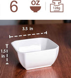 DELLING 6 Oz Porcelain Ramekins Set of 6, Square Souffle Dishes Oven Safe - White Ceramic Creme Brulee Ramekins for Baking, Dishwasher Microwave Freezer Safe Dessert Cups for Pudding Custard