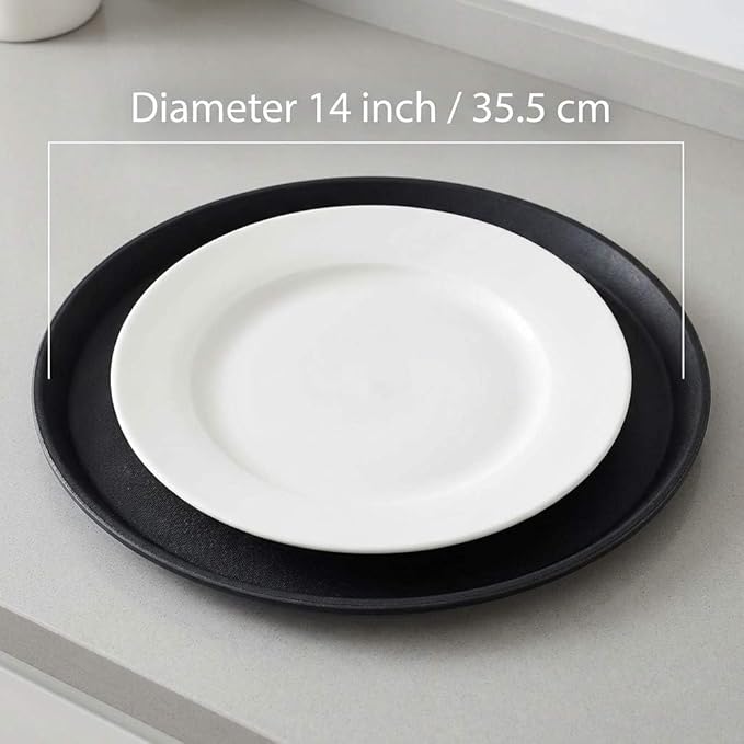 QWORK 14-Inch Round Non-Slip Serving Tray Set – 4Pack Rubber Surface Drink & Meal Carrier for Home, Café & Catering