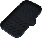 MicoYang Silicone Bathroom Soap Dishes with Drain Spout-Bathroom and Kitchen Sink Organizer,Sponge Holder,Dish Soap Tray,Perfect for Dispenser,Scrubber,Bottle,Cup on Sink or Counter-Black 9.6"×5.3"