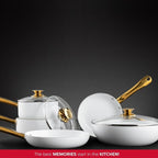 Holstein Housewares 8-Inch Ceramic Nonstick Frying Pan Skillet, Elegant White and Gold Color Handle - Golden Elegance for Every Kitchen