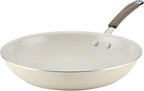 Rachael Ray Cucina Ceramic Nonstick Frying Pan/Skillet, 12.5 Inch Non Stick Open Fry Pan, Dishwasher Safe - Almond