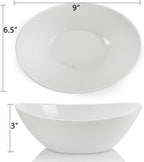 Lawei 4 Pack 9" Porcelain Serving Bowls, 36 Oz Oval Ceramic Mixing Bowls, Large Serving Dishes for Salads, Spaghetti, Dessert, Veggie, Potatoes and Fruits, Side Dishes, Microwave & Dishwasher Safe