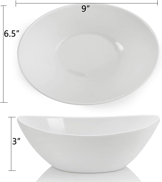 Lawei 4 Pack 9" Porcelain Serving Bowls, 36 Oz Oval Ceramic Mixing Bowls, Large Serving Dishes for Salads, Spaghetti, Dessert, Veggie, Potatoes and Fruits, Side Dishes, Microwave & Dishwasher Safe