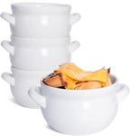 Vumdua Soup Bowls with Handles, 16 Oz Ceramic French Onion Soup Bowls - Stackable Oven Safe Bowls Serving Soup Crocks for Soup, Cereal, Chilli, Pot Pies, Set of 4, White