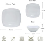 Melamine Dinnerware Sets, Square Dinnerware Sets, White Color Plates and Bowls Sets for 4, Unbreakable Dishwasher Safe BPA Free