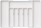 Lifewit Silverware Drawer Organizer, Expandable Utensil Tray for Kitchen, BPA Free Flatware and Cutlery Holder, Adjustable Plastic Storage for Spoons Forks Knives, 13-22 x 15", White