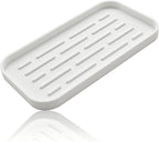 Silicone Organizer Tray, Soap and Sponge Holder for Kitchen Sink, Bathroom - Storage Tray for Dish Brush, Soap Dispenser, Dishwashing Accessories-(White 1 Pack, 10"x5.3")