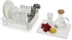 SunnyPoint 304 Stainless Steel Dish Drying Rack with Diatomaceous Earth Drainboard & Removable Utensil Caddy – Rust Resistant Countertop Dish Rack for Kitchen (White)