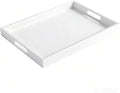 Krismax Wooden Serving Tray with Handles, Serving Platter 15.7x11.4 Inch Food Drinks Tray for Coffee Table,Decorative Storage Tray for Entertaining, Breakfast Tray in Bed,Lunch,Dinner,BBQ(White)