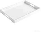 Krismax Wooden Serving Tray with Handles, Serving Platter 15.7x11.4 Inch Food Drinks Tray for Coffee Table,Decorative Storage Tray for Entertaining, Breakfast Tray in Bed,Lunch,Dinner,BBQ(White)