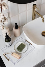 12"x12" Clear Acrylic Serving Tray with Golden Handles, Sturdy Huge Capacity Acrylic Trays for Coffee, Juice, Kitchen and Desk Organizer, Storage Tray (12"x12")