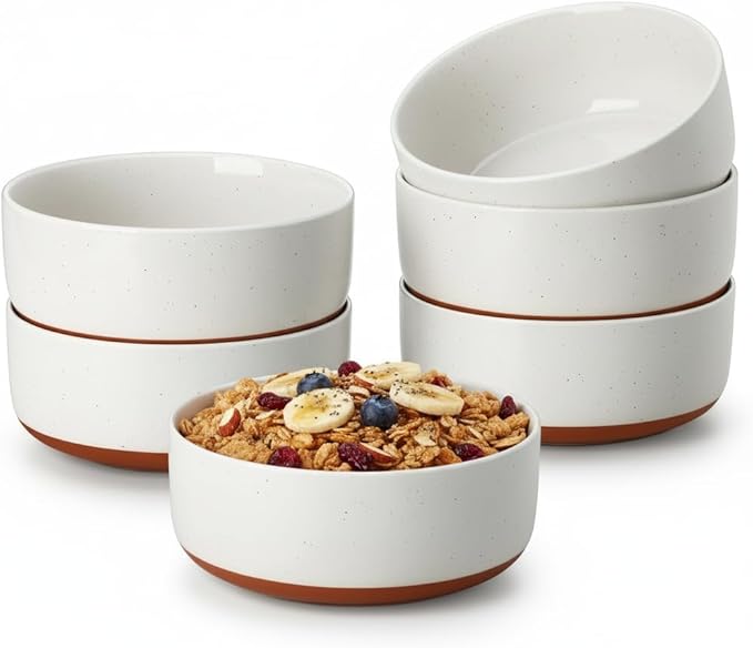 MALACASA Cereal Bowls Set of 6, 24 OZ Ceramic Bowls for Kitchen, Soup Bowl Breakfast Bowls, Dishwasher Microwave Safe, Khaki White, Series TARA