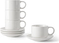 DOWAN 4 Ounce Porcelain Stackable Espresso Cups with Saucers Set of 4, White Espresso Cups for Home, Office and Cafe Use