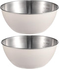Stainless Steel Salad Bowls Set of 2 Mixing Bowl with Measurement Markings Snacks Bowls, 2.11 Quart White Serving Bowls for Mixing, Cooking, Baking, Prepping and Home Kitchen Food Storage Bowls