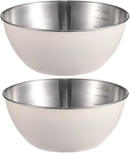 Stainless Steel Salad Bowls Set of 2 Mixing Bowl with Measurement Markings Snacks Bowls, 4.23 Quart White Serving Bowls for Mixing, Cooking, Baking, Prepping and Home Kitchen Food Storage Bowls