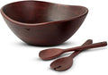 Melvvi Large Wooden Salad Bowl Set with 2 Serving Utensils | 12" Acacia Wood Royal Brown color Bowls for Food | Great Gift for Mothers Day (Royal Set of 3)
