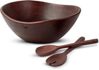 Melvvi Large Wooden Salad Bowl Set with 2 Serving Utensils | 12" Acacia Wood Royal Brown color Bowls for Food | Great Gift for Mothers Day (Royal Set of 3)