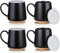 HVH Ceramic Coffee Mugs Set of 4, 17oz Large Mugs with Lid, Farmhouse Style (Black)