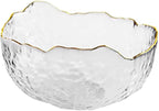 Glass Salad Bowl Irregular Lotus Flower Shape Serving Bowls, Mixing Nut Bowls for Kitchen Fruist, Snack, Dessert, and Ice Cream Candy Dishes (Crystal Clear with Gold Rim, Small)