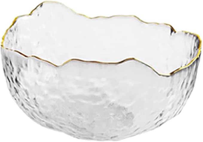 Glass Salad Bowl Irregular Lotus Flower Shape Serving Bowls, Mixing Nut Bowls for Kitchen Fruist, Snack, Dessert, and Ice Cream Candy Dishes (Crystal Clear with Gold Rim, Small)