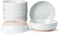 Metflavor Pasta Bowls Set of 8, 34oz Speckled Ceramic Bowls Set for Serving Salad, Pasta, Soup, Dinner, 8" Wide and Deep Bowls, Dishwasher & Microwave Safe, Matte Terracotta Base (Gray White)