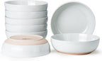 Metflavor Pasta Bowls Set of 8, 34oz Speckled Ceramic Bowls Set for Serving Salad, Pasta, Soup, Dinner, 8" Wide and Deep Bowls, Dishwasher & Microwave Safe, Matte Terracotta Base (Gray White)