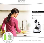 ZCCZ White Soap Dispenser with Sponge Holder, Kitchen Soap Dispenser Pump, Sponge Caddy and Brush Holder 3 in 1 Set Organizer for Sink Countertop, Removable Tray, Marble Look (Brush NOT Included)