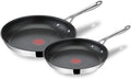 T-Fal x Jamie Oliver Nonstick Coated Stainless Steel Pans 9.5" & 11", Induction Compatible, Oven Safe up to 500°F, Chef's Stainless Steel Skillet, Frying Pan, Silver