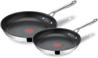 T-Fal x Jamie Oliver Nonstick Coated Stainless Steel Pans 9.5" & 11", Induction Compatible, Oven Safe up to 500°F, Chef's Stainless Steel Skillet, Frying Pan, Silver