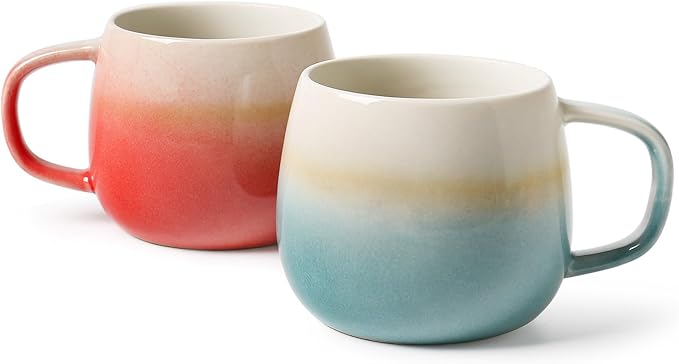 Ceramic Coffee Mugs Set of 2, 11oz, Microwave & Dishwasher Safe, Cute Round Cups for Coffee, Tea, Latte, Cocoa - Perfect for Home, Office, and Gifting