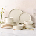 AmorArc Ceramic Dinnerware Set for 4 | Speckled Stoneware Plates and Bowls with unglazed terracotta | Scratch Resistant, Dishwasher & Microwave Safe Dishes Sets- 12-Pcs