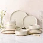 AmorArc Ceramic Dinnerware Set for 4 | Speckled Stoneware Plates and Bowls with unglazed terracotta | Scratch Resistant, Dishwasher & Microwave Safe Dishes Sets- 12-Pcs