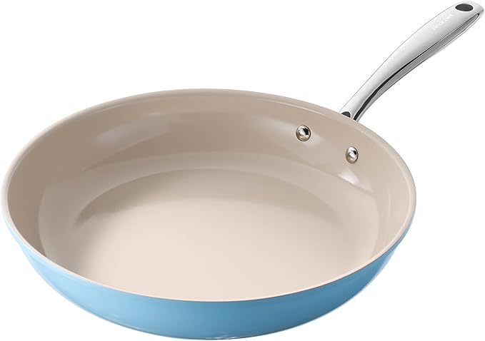 Redchef Large Frying Pan Nonstick Ceramic Skillet, Big Saute Pan for Family Meals, Induction Base, Stainless Steel Handle, PTFE & PFAS & PFOA Free, Sea Salt Blue, 11 Inch