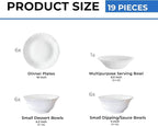 Borosil Gourmet Dinnerware Set For 6, 19 Pieces, White Dinner Plates and Bowls Sets, Chip Resistant Tempered Opal Glass, Stain Resistant, Dishwasher & Microwave Safe Dinner Set For Gifting, Serves 6