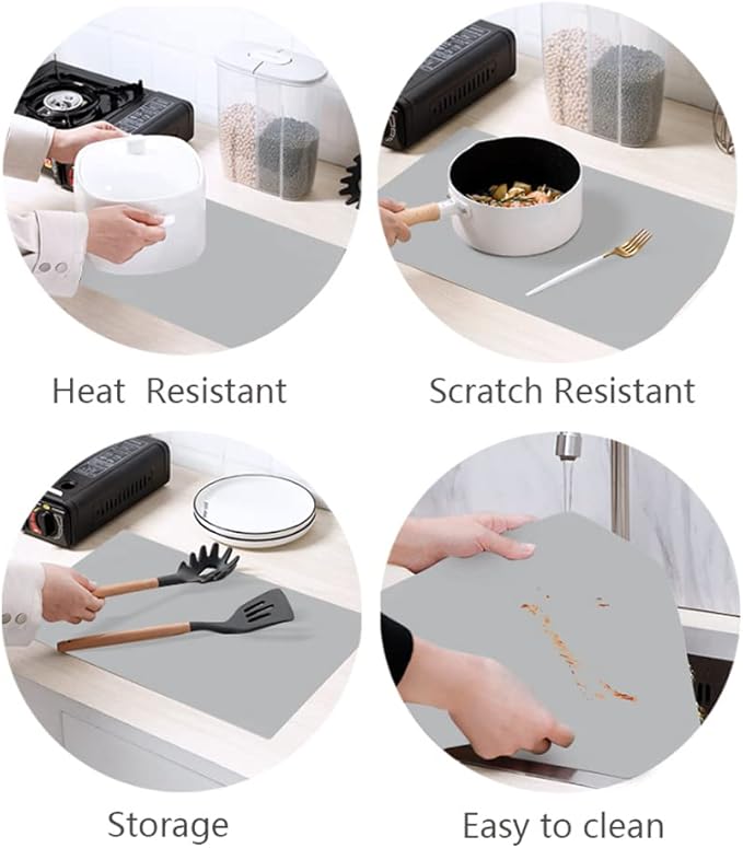 emolife Multipurpose Silicone Counter Mat, Extra Large Silicone Mat for Kitchen Appliance Site on, Countertop Protector, Heat Resistant, Non-Slip, Thick 2mm, 23.6 by 15.7 Inch