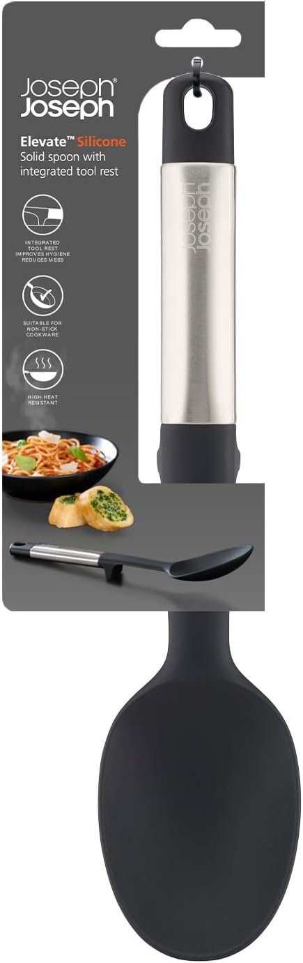 Joseph Joseph Elevate Silicone Solid Spoon, BPA Free, Heat Resistant Non Stick Kitchen Utensil, Weighted Stainless Steel Handle