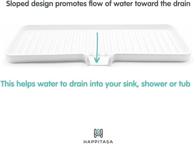 Happitasa Silicone Soap Dish Tray and Sponge Holder with Drain Chute | Bathroom and Kitchen Sink Organizer Caddy (Dark Chocolate, 12"x4", 7.4 Ounces)