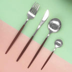 Silver Silverware Set, 24-Piece Stainless Steel Flatware Set Service For 6, Mirror Polished Red Handle Tableware Cutlery Set Knife Fork And Spoon For Home & Restaurant, Dishwasher Safe